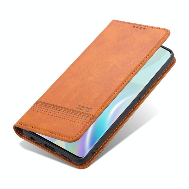 OnePlus Nord CE 5G AZNS Magnetic Calf Texture Horizontal Flip Leather Case with Card Slots & Holder & Wallet(Light Brown)