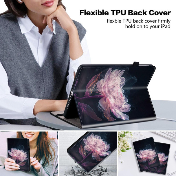 For iPad 10.2 2021 / Air 10.5 Crystal Texture Painted Leather Smart Tablet Case(Purple Peony)