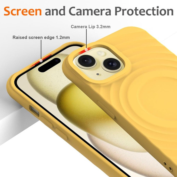 For iPhone 13 mini Wave Texture MagSafe Magnetic Liquid Silicone Phone Case(Yellow)