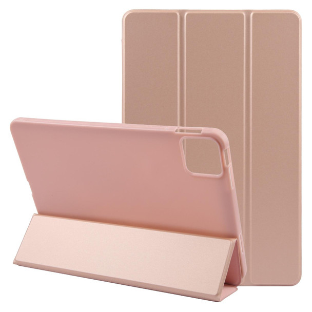 For iPad Air 11 2024 Three-fold Holder Flip Tablet Leather Case(Rose Gold)