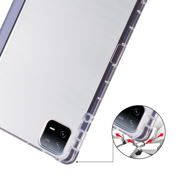 For iPad Air 13 2024 3-fold Clear TPU Smart Leather Tablet Case with Pen Slot(Lavender Purple)