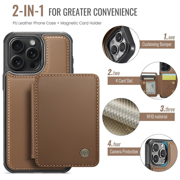 For iPhone 14 Plus JEEHOOD J05 Business Magnetic Style RFID Leather Phone Case(Brown)