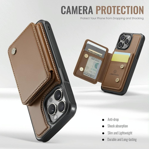 For iPhone 14 Pro JEEHOOD J05 Business Magnetic Style RFID Leather Phone Case(Brown)