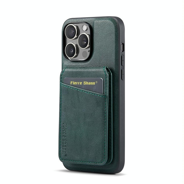 For iPhone 15 Pro Fierre Shann Oil Wax Cow Leather Magnetic Card Holder Phone Case(Green)