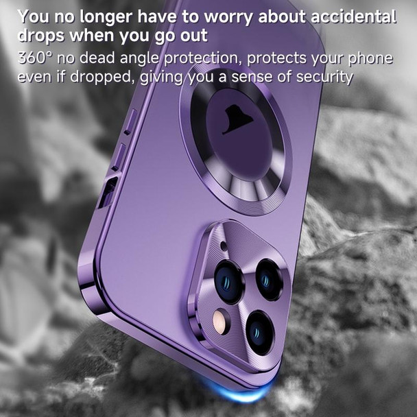 For iPhone 15 Magnetic HD Tempered Glass Phone Case(Purple)