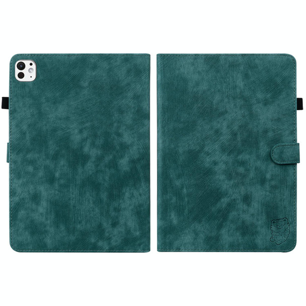 For iPad Pro 11 2024 Embossed Tiger Pattern Leather Tablet Case(Dark Green)