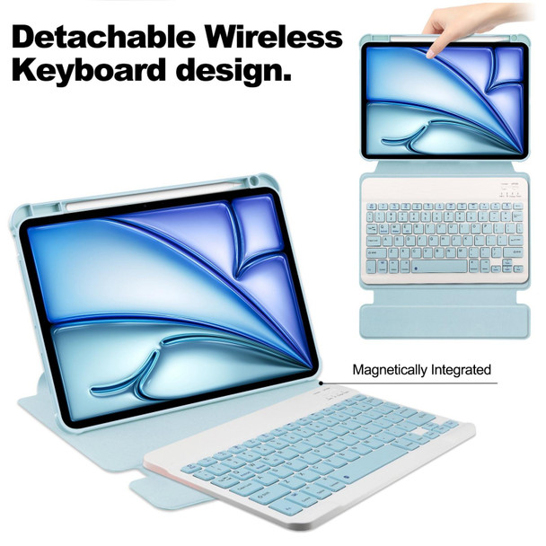 For iPad Air 11 2024 Transparent Rotation Smart Leather Tablet Case with Keyboard(Sky Blue)