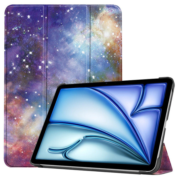 For iPad Air 13 2024 Custer Painted 3-Fold Holder Smart Leather Tablet Case(Milky Way Nebula)