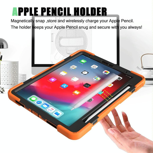 For iPad Air 11 2024 Rotatable Holder Silicone Hybrid PC Tablet Case with Shoulder Strap(Orange)