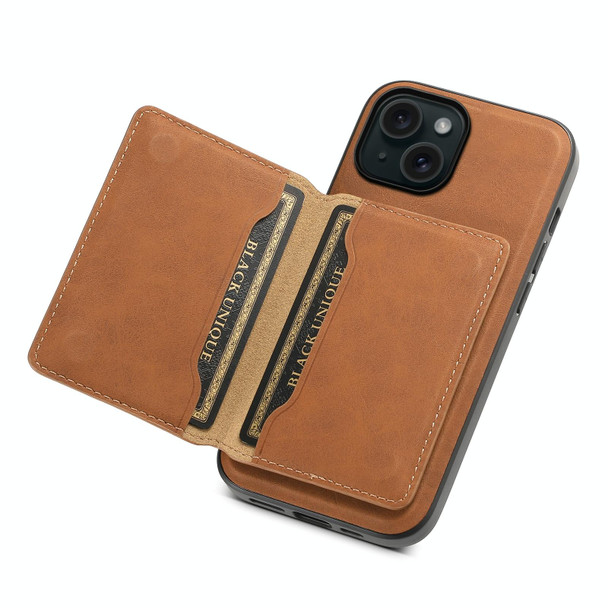 For iPhone 15 Denior D13 Retro Texture Leather MagSafe Card Bag Phone Case(Brown)