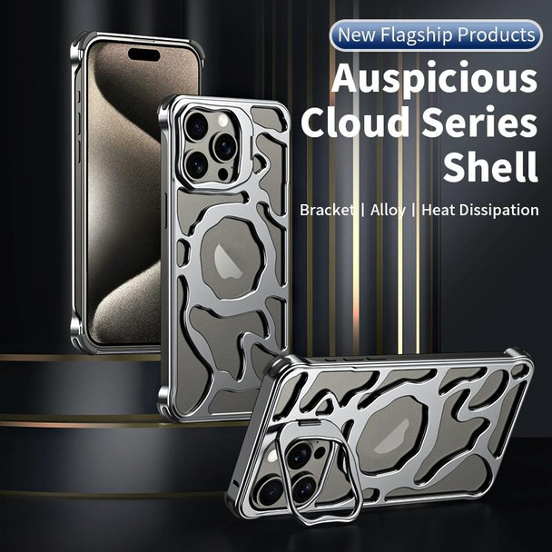 For iPhone 14 Auspicious Cloud Series MagSafe Metal Phone Case with Bracket(Silver)