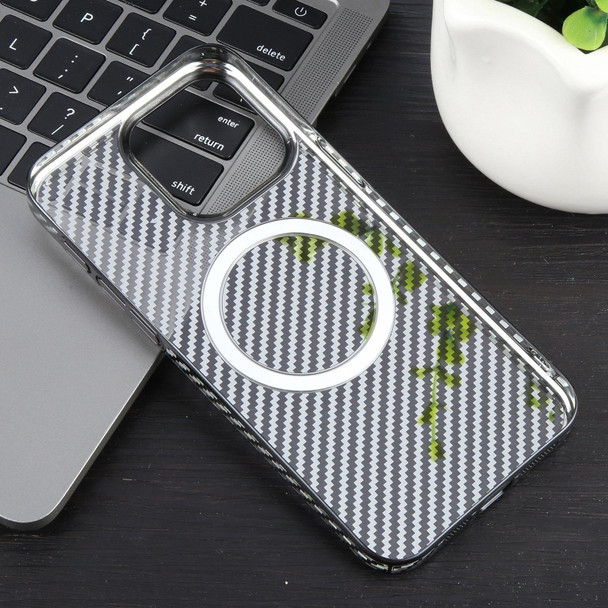 For iPhone 15 Pro Max 6D Plated Carbon Fiber Clear Magsafe PC Phone Case(Starry Black)