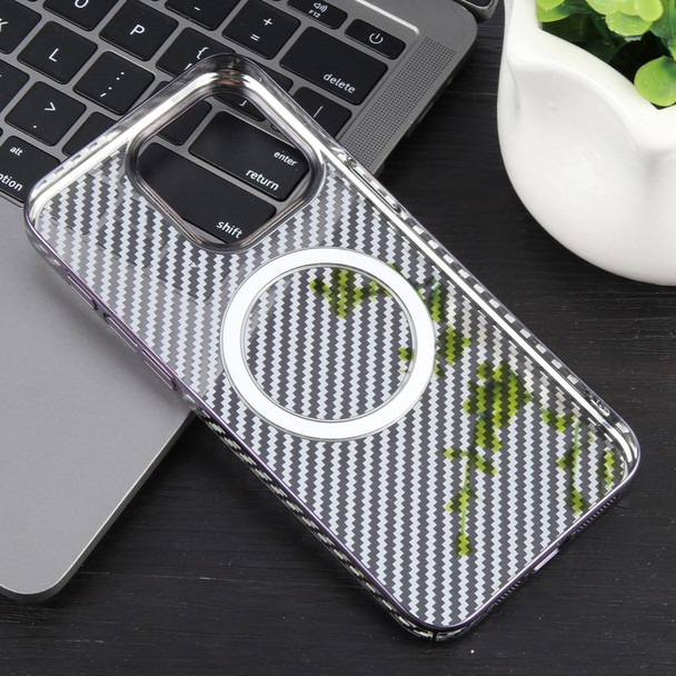 For iPhone 14 Pro Max 6D Plated Carbon Fiber Clear Magsafe PC Phone Case(Aurora Purple)