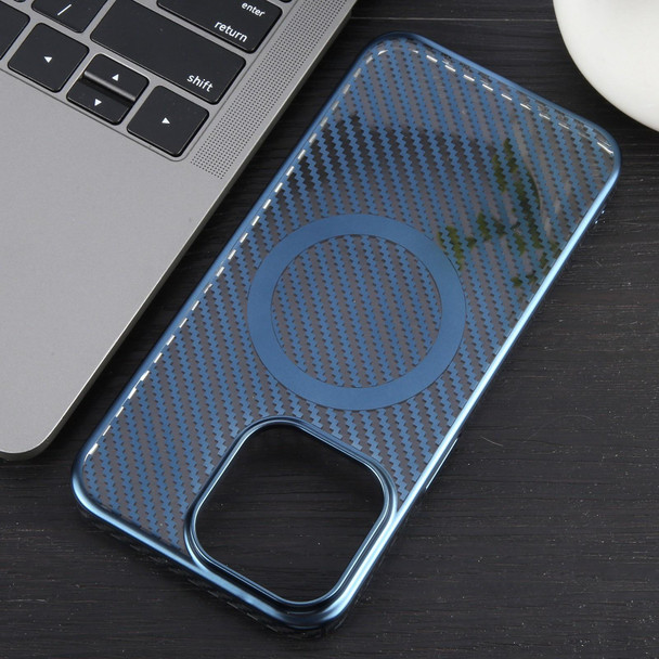 For iPhone 13 Pro Max 6D Plated Carbon Fiber Clear Magsafe PC Phone Case(Dream Blue)