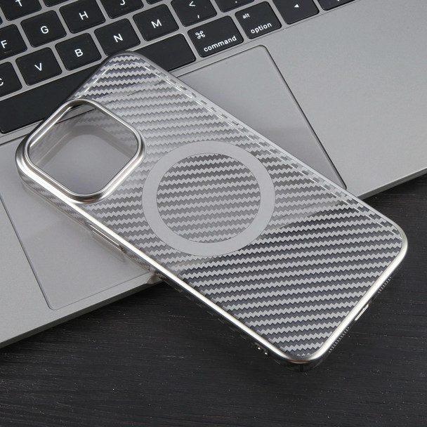 For iPhone 15 Pro Max 6D Plated Carbon Fiber Clear Magsafe PC Phone Case(Titanium Grey)