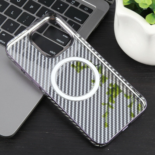 For iPhone 14 Pro 6D Plated Carbon Fiber Clear Magsafe PC Phone Case(Aurora Purple)