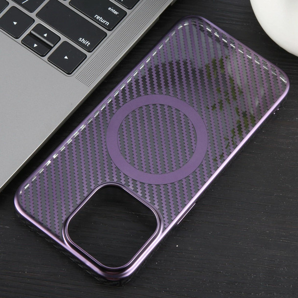 For iPhone 14 Pro 6D Plated Carbon Fiber Clear Magsafe PC Phone Case(Aurora Purple)