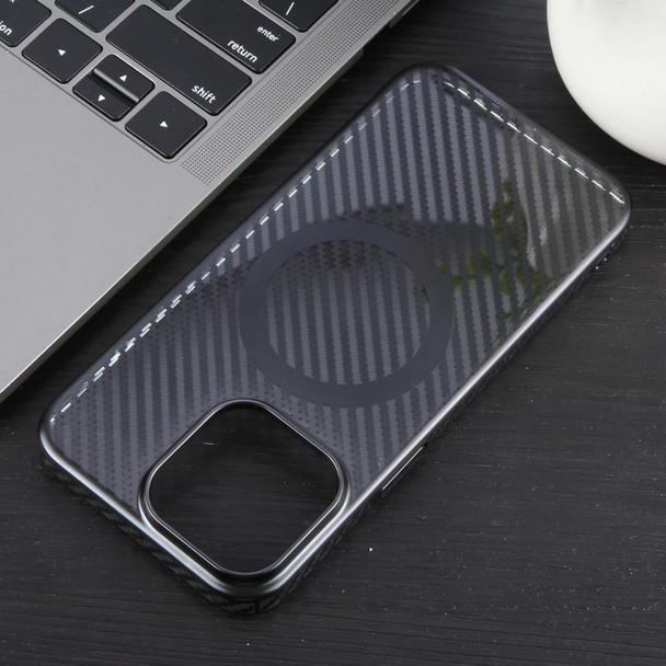 For iPhone 14 Pro Max 6D Plated Carbon Fiber Clear Magsafe PC Phone Case(Starry Black)