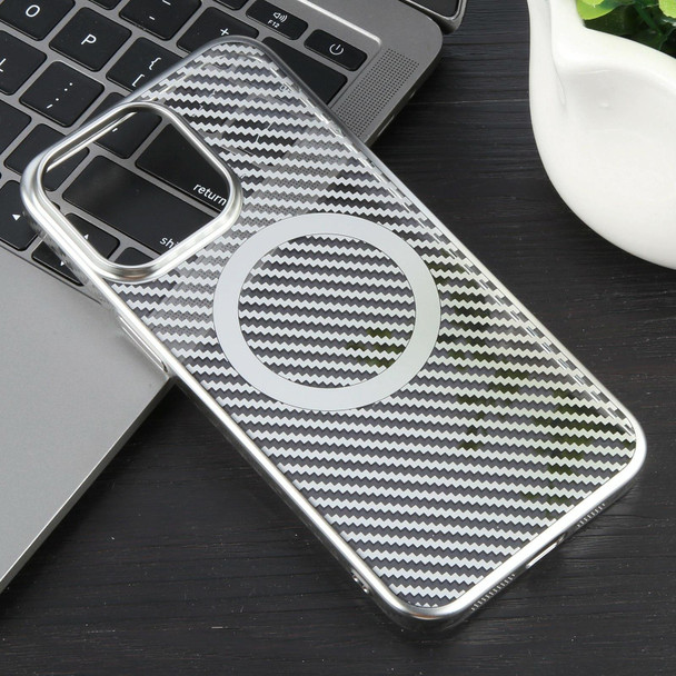 For iPhone 12 Pro 6D Plated Carbon Fiber Clear Magsafe PC Phone Case(Starlight Silver)