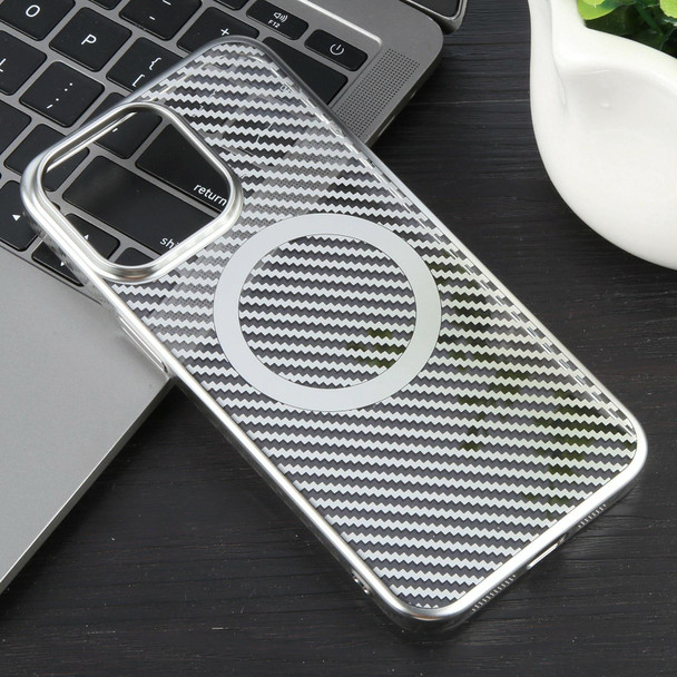 For iPhone 12 Pro Max 6D Plated Carbon Fiber Clear Magsafe PC Phone Case(Starlight Silver)