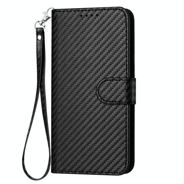 For Motorola Moto G54 5G EU Version YX0070 Carbon Fiber Buckle Leather Phone Case with Lanyard(Black)