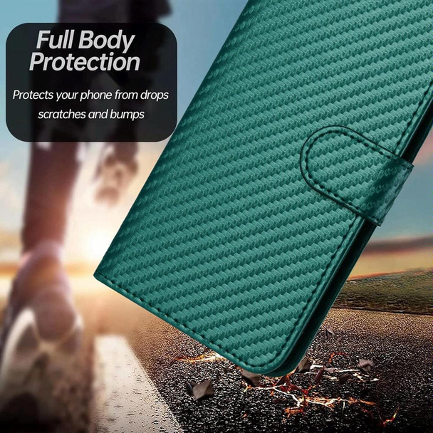 For Motorola Moto G54 5G EU Version YX0070 Carbon Fiber Buckle Leather Phone Case with Lanyard(Dark Green)