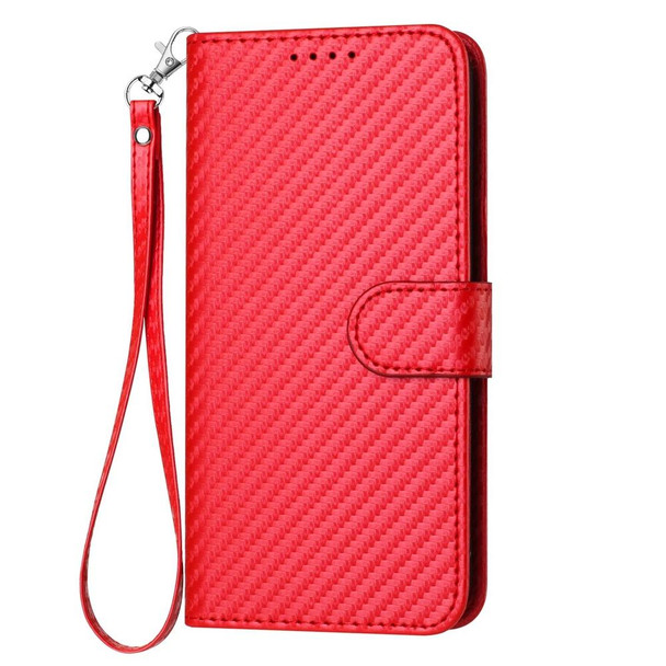 For Motorola Moto G Play 4G 2024 YX0070 Carbon Fiber Buckle Leather Phone Case with Lanyard(Red)