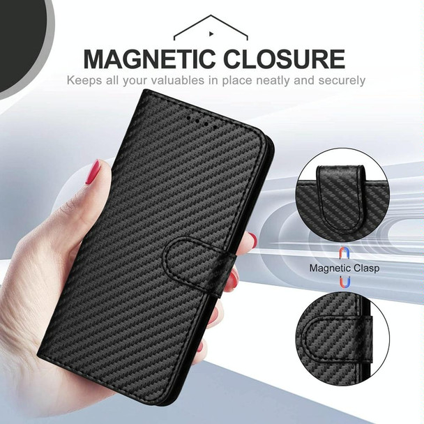 For Motorola Moto G Power 2023 YX0070 Carbon Fiber Buckle Leather Phone Case with Lanyard(Black)