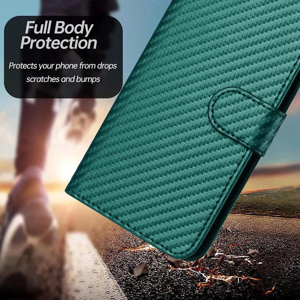 For Motorola Moto G Power 5G 2024 YX0070 Carbon Fiber Buckle Leather Phone Case with Lanyard(Dark Green)