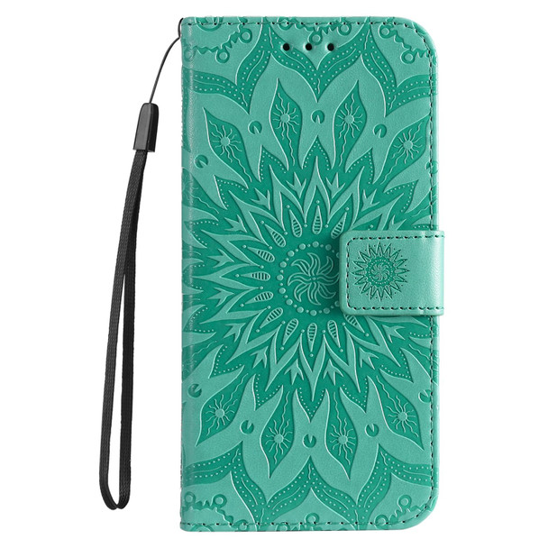 For Samsung Galaxy M62 / F62 Embossed Sunflower Pattern Flip Leather Phone Case(Green)