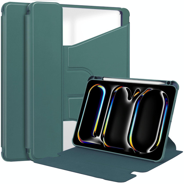 For iPad Pro 13 2024 Transparent Rotation Smart Leather Tablet Case(Dark Green)