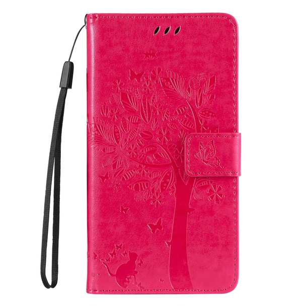 For vivo V29e Global / Y200 5G Global Tree & Cat Embossed Pattern Flip Leather Phone Case(Rose Red)