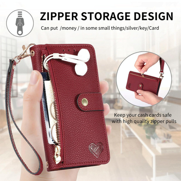 For Xiaomi 14 Ultra Love Zipper Lanyard Leather Phone Case(Red)