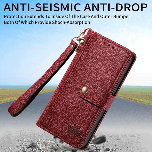 For Xiaomi 14 Ultra Love Zipper Lanyard Leather Phone Case(Red)