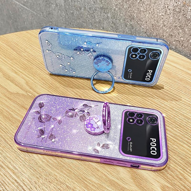 For Xiaomi Poco M4 Pro 4G Gradient Glitter Immortal Flower Ring All-inclusive Phone Case(Purple)