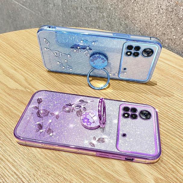 For Xiaomi Poco X4 Pro 5G Gradient Glitter Immortal Flower Ring All-inclusive Phone Case(Purple)