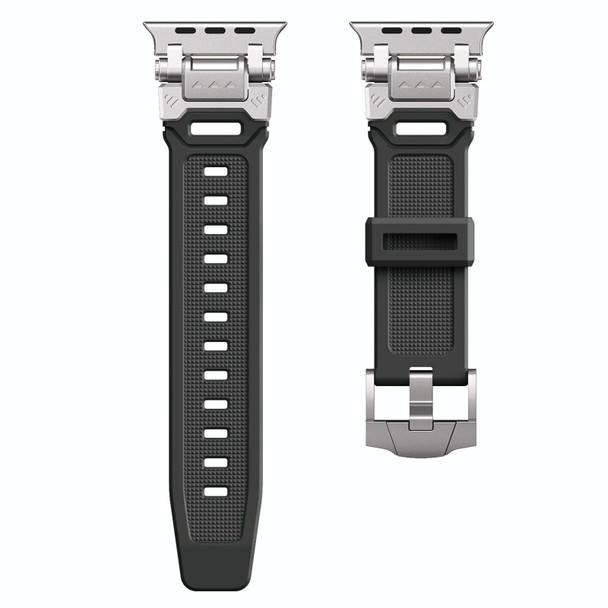 For Apple Watch Series 7 45mm Silicone Armor Mecha Head Watch Band(Black)