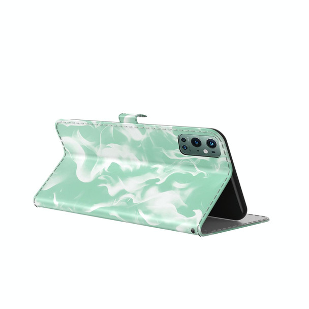 OnePlus 9 Pro Cloud Fog Pattern Horizontal Flip Leather Case with Holder & Card Slot & Wallet(Mint Green)