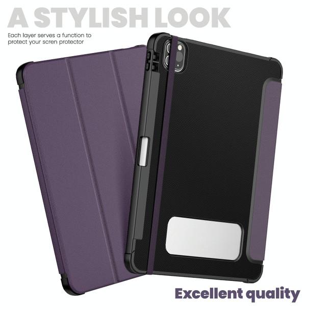 For iPad Pro 12.9 2022 / 2021 / 2020 Carbon Fiber Leather Smart Tablet Case(Purple)