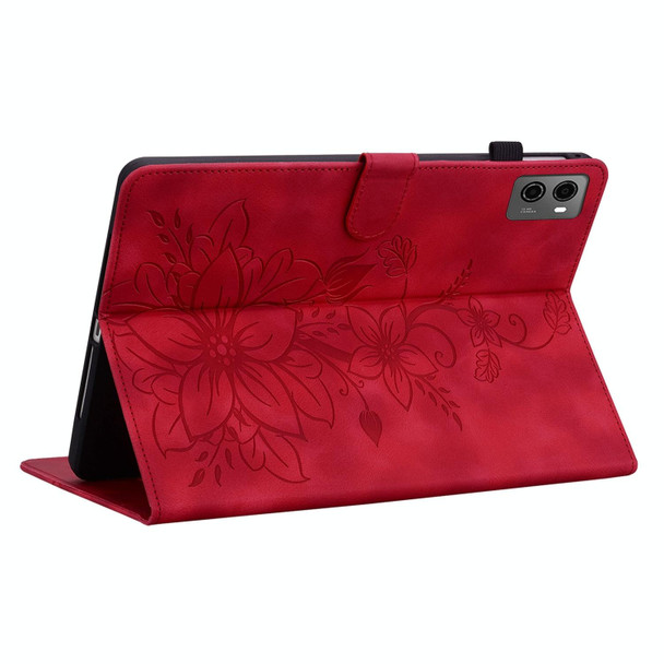 For Lenovo Legion Y700 2023 Lily Embossed Leather Tablet Case(Red)