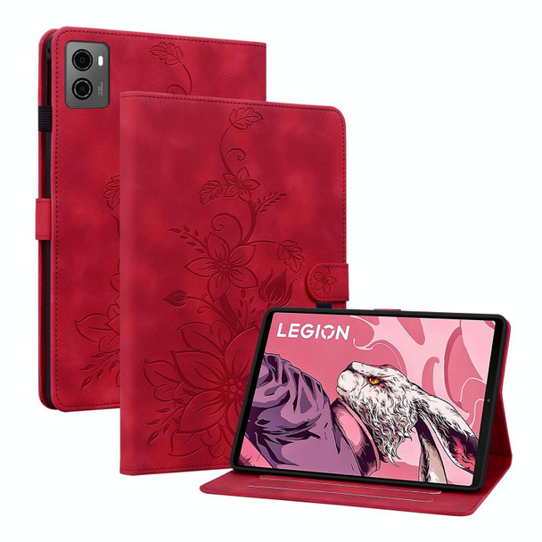 For Lenovo Legion Y700 2023 Lily Embossed Leather Tablet Case(Red)