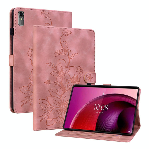 For Lenovo Tab M10 5G 2023 Lily Embossed Leather Tablet Case(Pink)