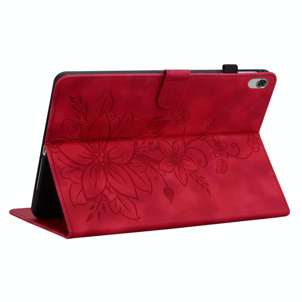 For Lenovo M10 Plus 10.3 Lily Embossed Leather Tablet Case(Red)