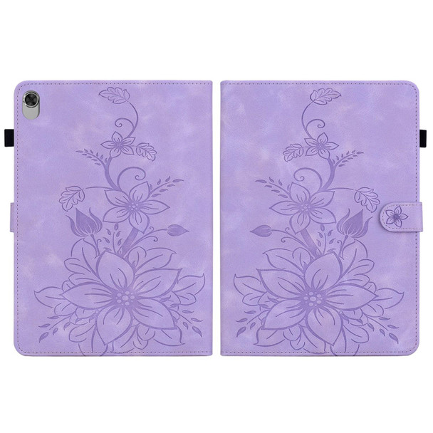 For Lenovo M10 Plus 10.3 Lily Embossed Leather Tablet Case(Purple)