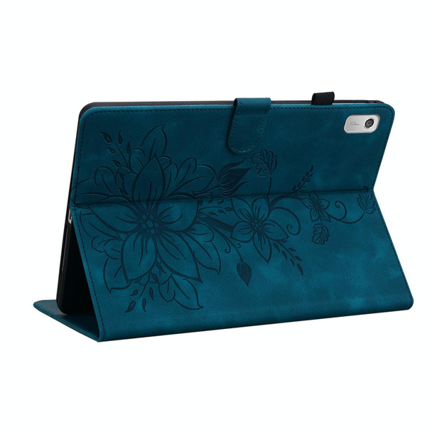 For Lenovo Tab M9 Lily Embossed Leather Tablet Case(Dark Blue)