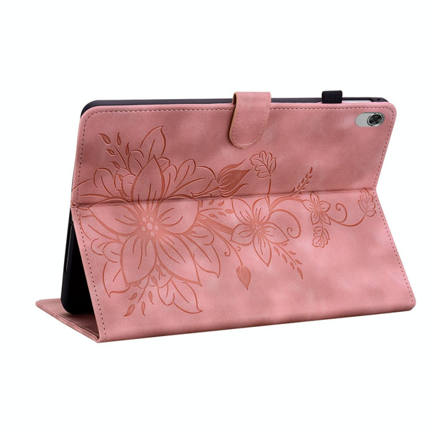 For Lenovo M10 Plus 10.3 Lily Embossed Leather Tablet Case(Pink)