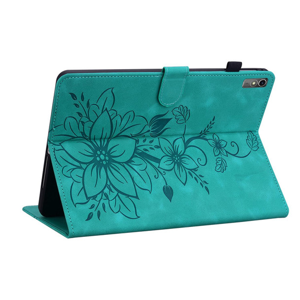 For Lenovo Tab M10 5G 2023 Lily Embossed Leather Tablet Case(Green)