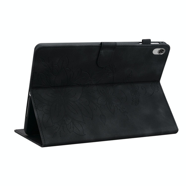 For Lenovo M10 Plus 10.3 Lily Embossed Leather Tablet Case(Black)