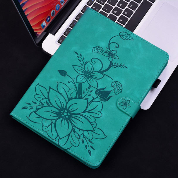 For Lenovo Tab M10 10.1 3rd Gen Lily Embossed Leather Tablet Case(Green)