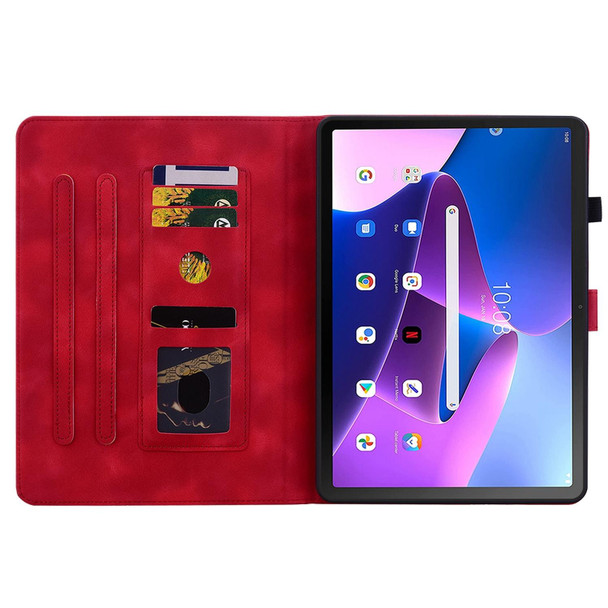 For Lenovo Tab M10 10.1 3rd Gen Lily Embossed Leather Tablet Case(Red)